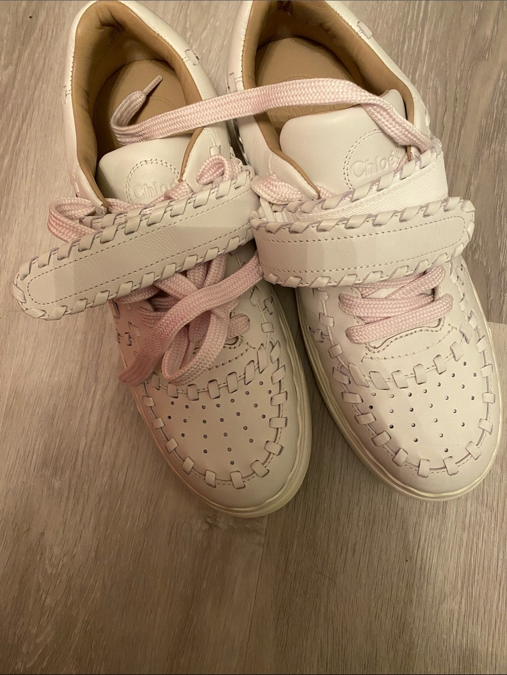 CHLOE LAUREN White Leather Whipstitch Trim Sneakers SIZE 10 EU 41W